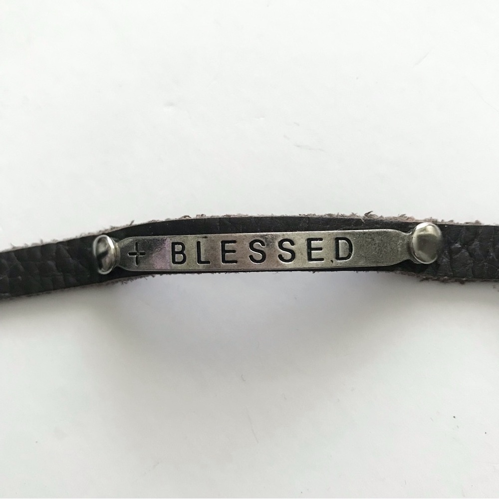 Blessed Brown Leather Bracelet with Silver Plate